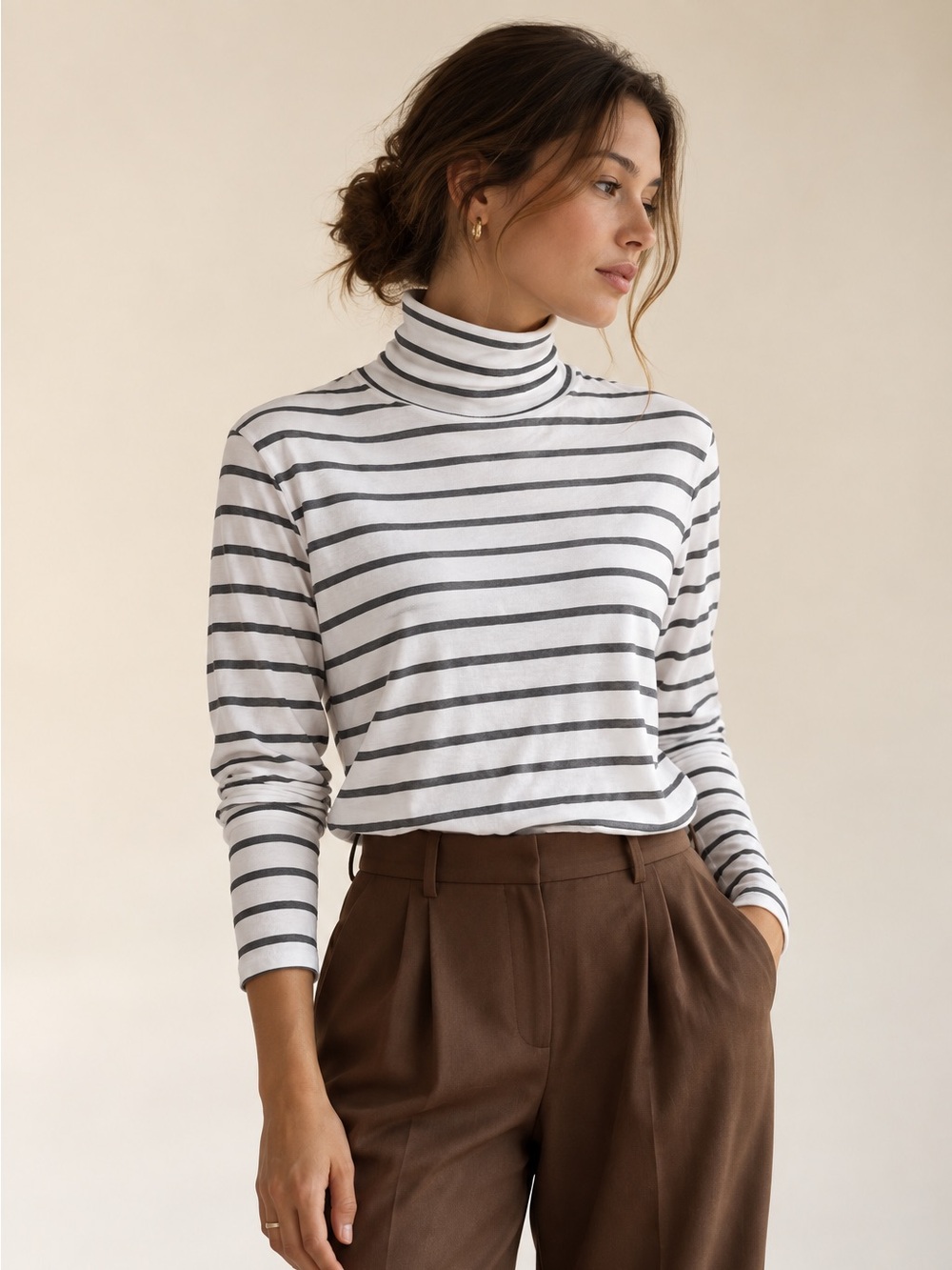 Madewell Striped Turtleneck Long Sleeve Top Size Small Organic Cotton